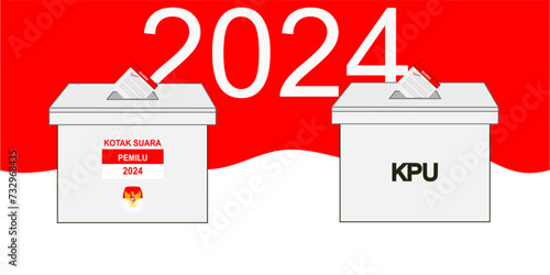 Indonesian election day box  vector red and white isolated background. 2024 national election.