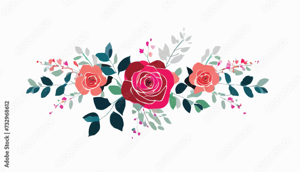 Elegant Floral Accents Roses and Leaves on White Background 