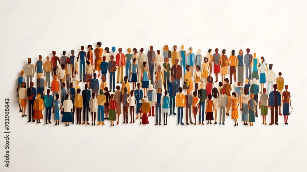 Naklejka premium Paper cut out illustration of a large and diverse group of people in different colors and shapes