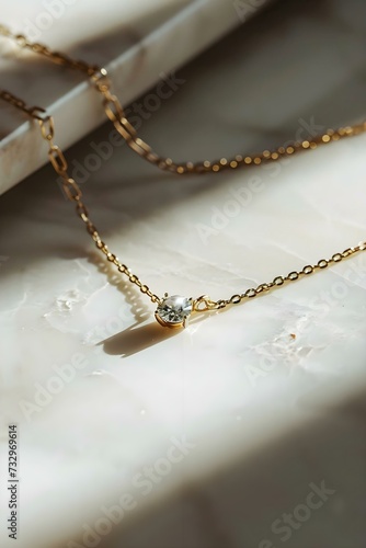 a gold necklace with a single diamond on it