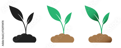 Soil plant grow seed sprout growing process in icon, color and texture vector set