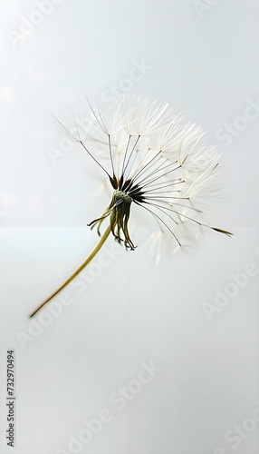 a dandelion blowing in the wind on a cloudy day