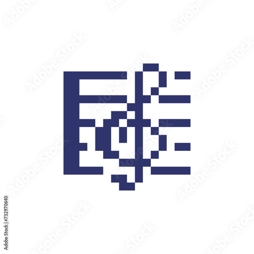 Musical score, emoji. Treble clef, note, pixel art style icon element design for logo mobile app, web, sticker. Isolated 80s abstract vector illustration. 1-bit sprite. 