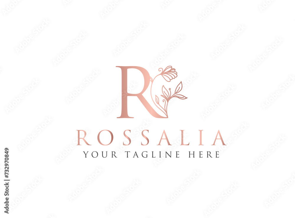 Initial letter R with leaf luxury logo. green leaf logo with business card design template Initial letter R with leaf luxury logo. green leaf logo with business card design template