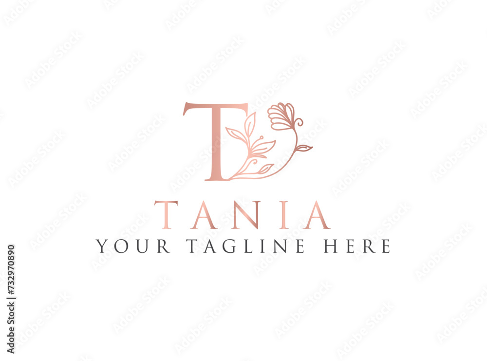 Initial letter T with leaf luxury logo. green leaf logo with business card design template Initial letter T with leaf luxury logo. green leaf logo with business card design template