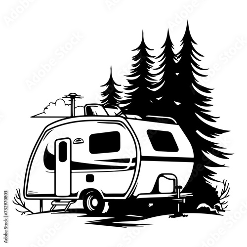 caravan house camping, Camping trailer mobility camper caravan summer travel road trip isometric vintage icon vector