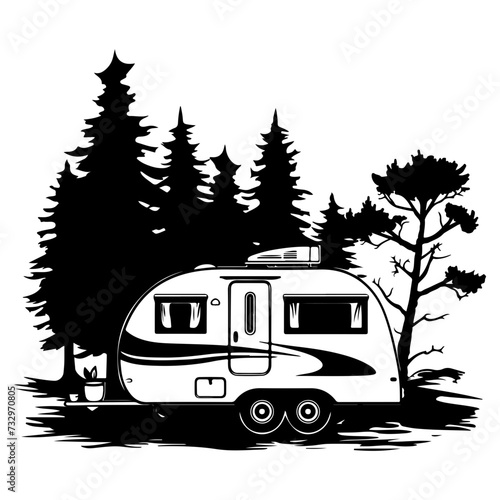 caravan house camping, Camping trailer mobility camper caravan summer travel road trip isometric vintage icon vector