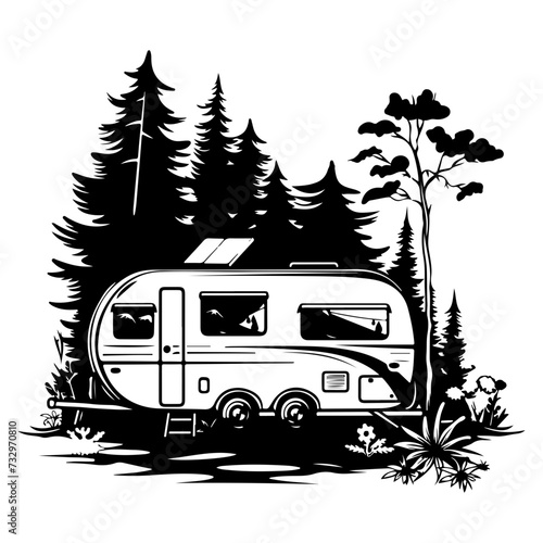 caravan house camping, Camping trailer mobility camper caravan summer travel road trip isometric vintage icon vector
