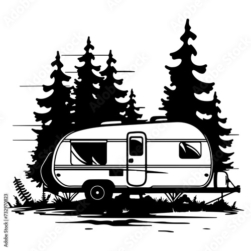 caravan house camping, Camping trailer mobility camper caravan summer travel road trip isometric vintage icon vector