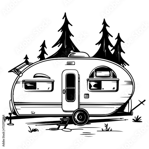 caravan house camping, Camping trailer mobility camper caravan summer travel road trip isometric vintage icon vector © hyam