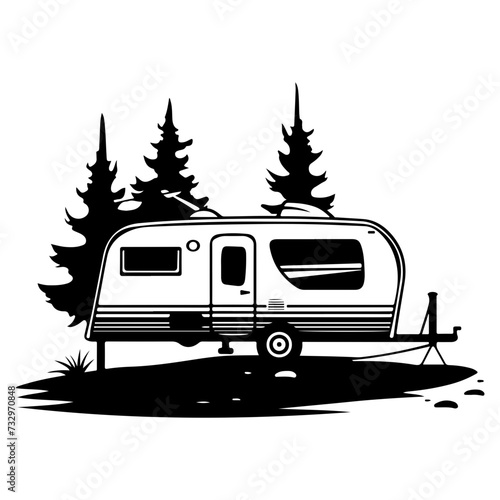caravan house camping, Camping trailer mobility camper caravan summer travel road trip isometric vintage icon vector
