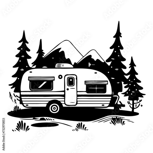 caravan house camping, Camping trailer mobility camper caravan summer travel road trip isometric vintage icon vector