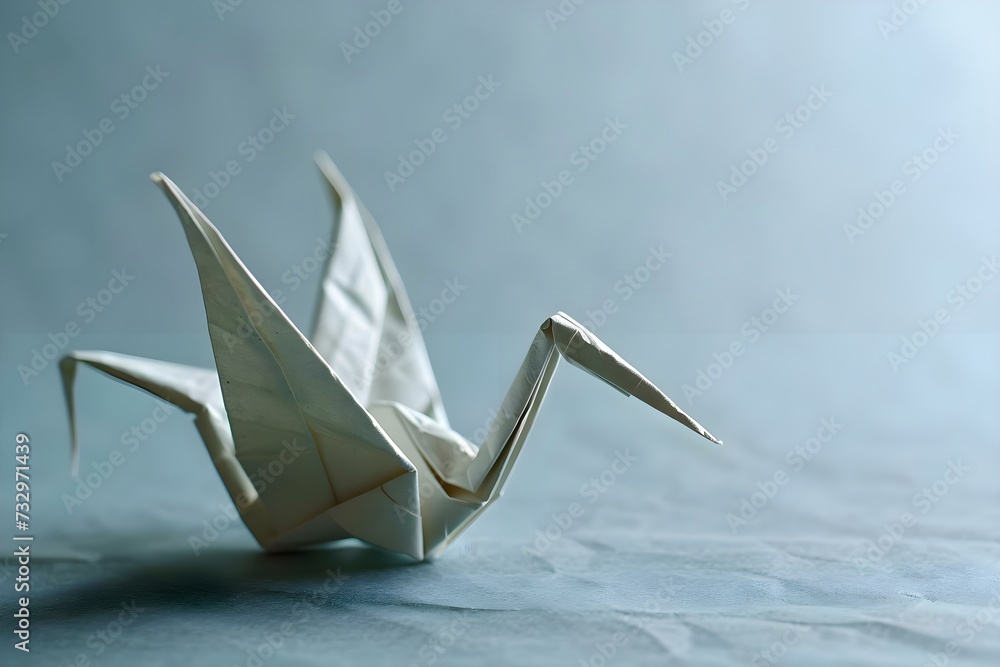 a white origami bird sitting on top of a table - obrazy, fototapety, plakaty 