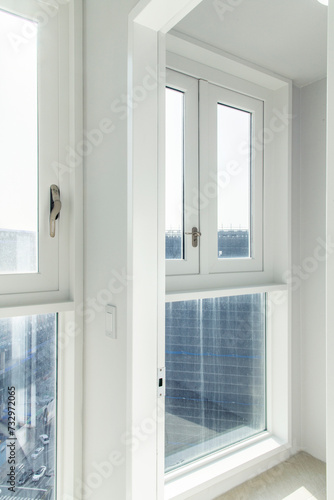 View of the windows on the balcony of a renovated apartment