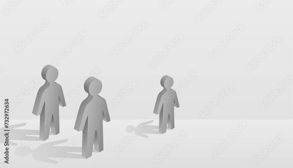 A colorful line of 3D figures of people on a light background. A vector image.
