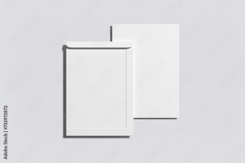 Top view Blank a4 paper and c4 envelope 3d rendering Top view Blank a4 paper and c4 envelope 3d rendering
