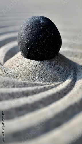 a black rock sitting on top of a sandy beach