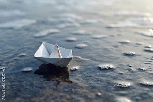 a paper boat floating on top of a body of water
