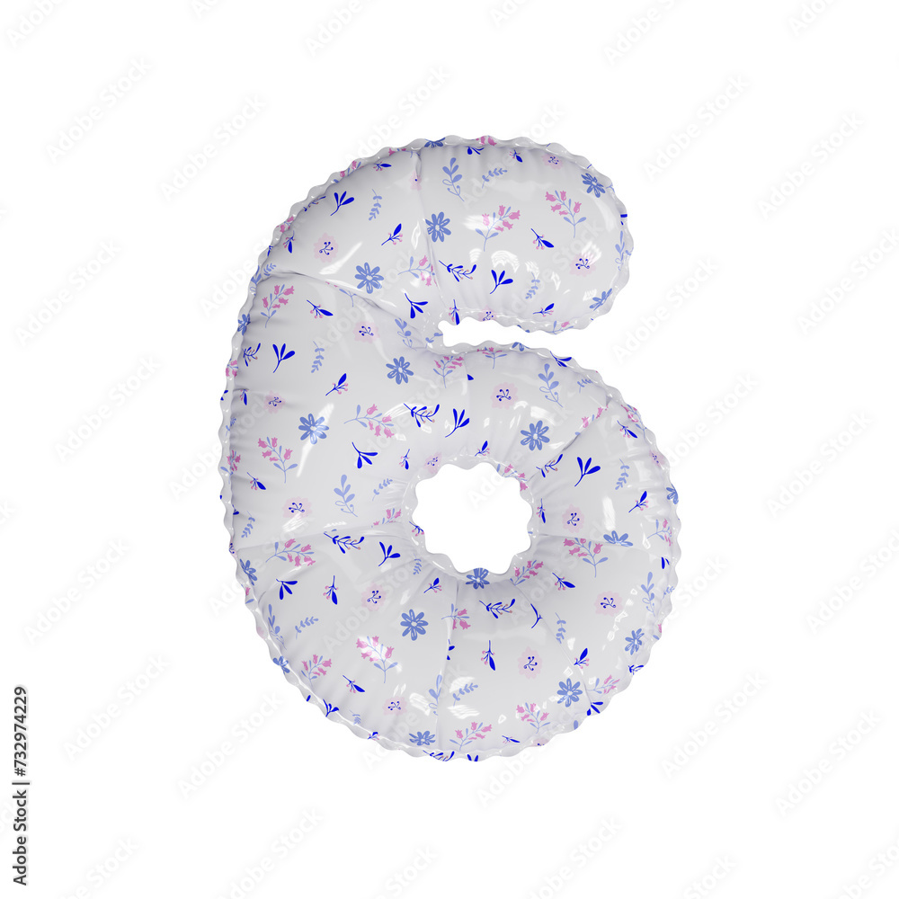 3D porcelain floral pattern helium balloon number 6 3D porcelain floral pattern helium balloon number 6