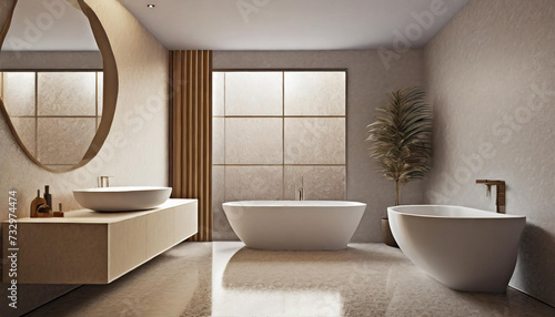 Modern white bathroom interior background, wall mock up, 3d render
