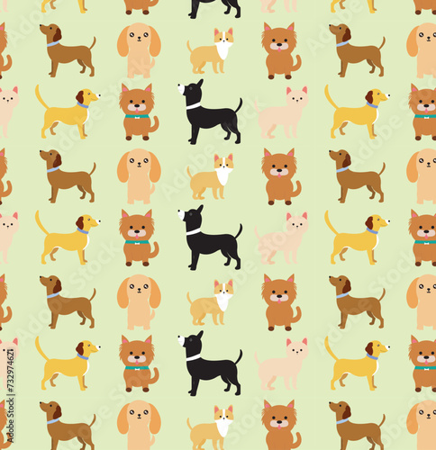 Fototapeta Naklejka Na Ścianę i Meble -  Seamless pattern with funny cartoon dogs.	
vector cute dog cartoon seamless background. 