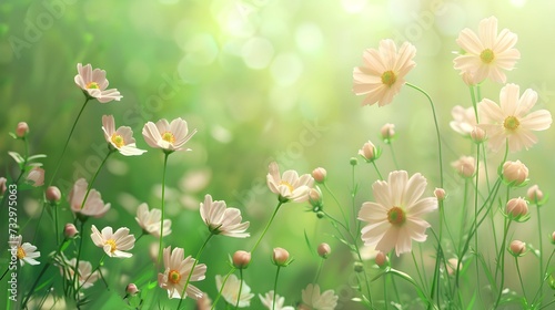 Delicate cosmos flowers bat...
