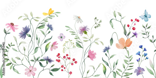 Seamless watercolor border. Hand drawn illustration isolated  on white background. Vector EPS.