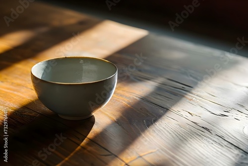 a white bowl sitting on top of a wooden table