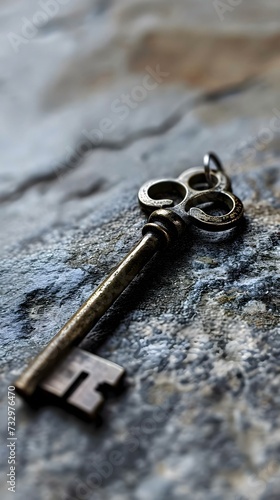 an old key is laying on a rock
