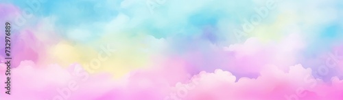 Watercolor pink blue yellow purple sky clouds abstract background