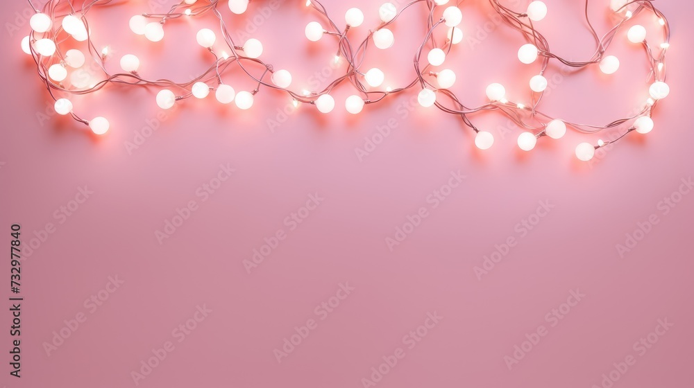 Garland on pink background, party, birthday,holiday decoration. A place for a text or greeting.