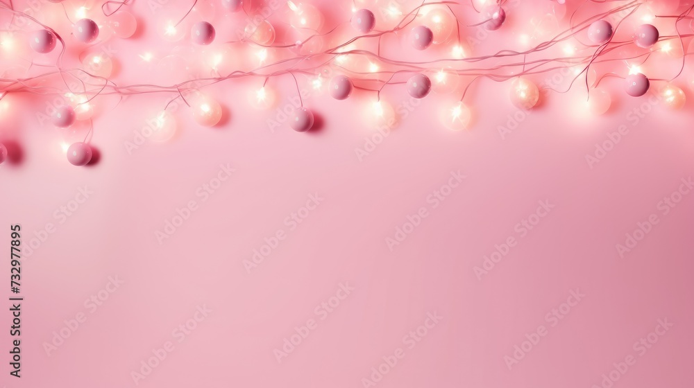 Garland on pink background, party, birthday,holiday decoration. A place for a text or greeting.