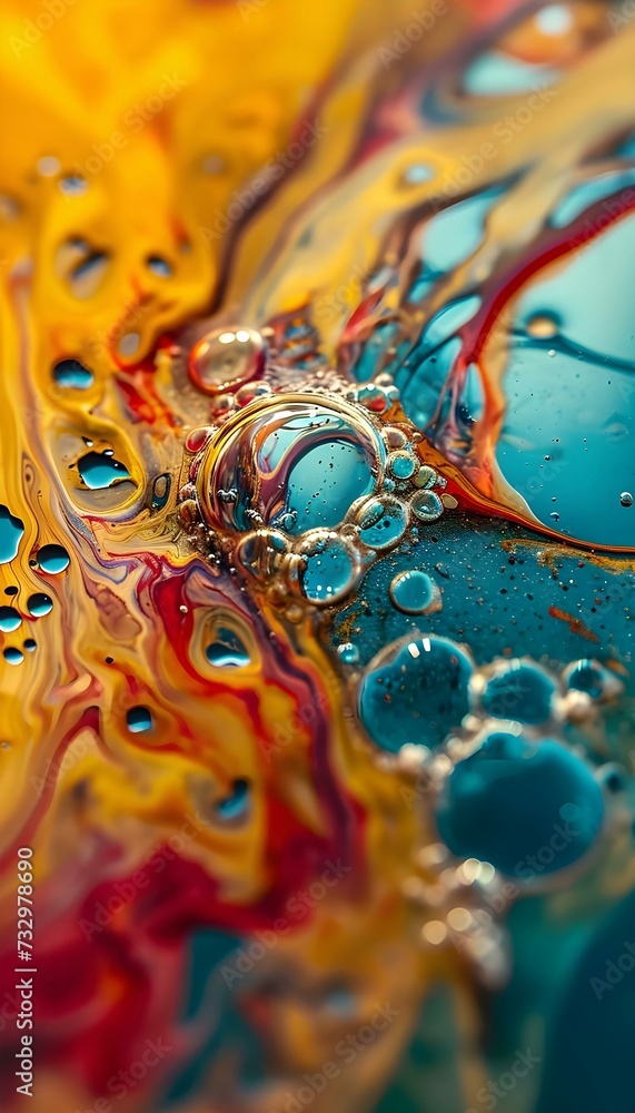 a close up picture of water bubbles on a colorful surface