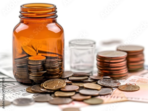 Stack of saving coins with bottle
