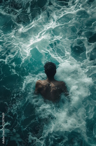 A man swimming in water waves © Robotoyo