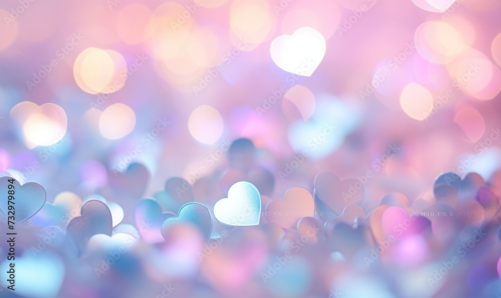 Heart bokeh blur, iridescent colors love day.