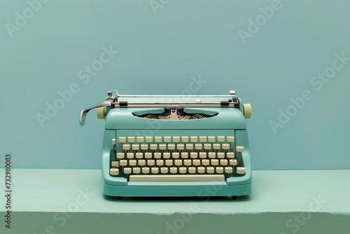 a simple blue typewriter with blue walls 