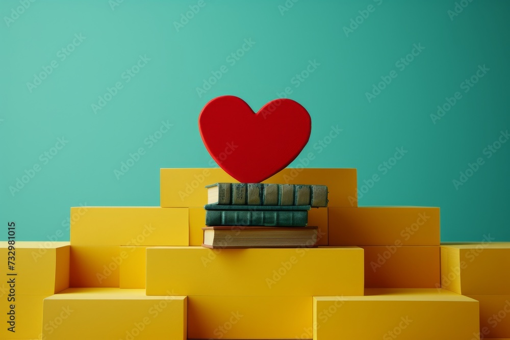 book on yellow background with red heart