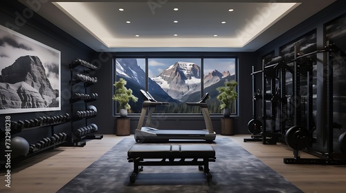 A home gym with modern workout equipment and motivational wall art
