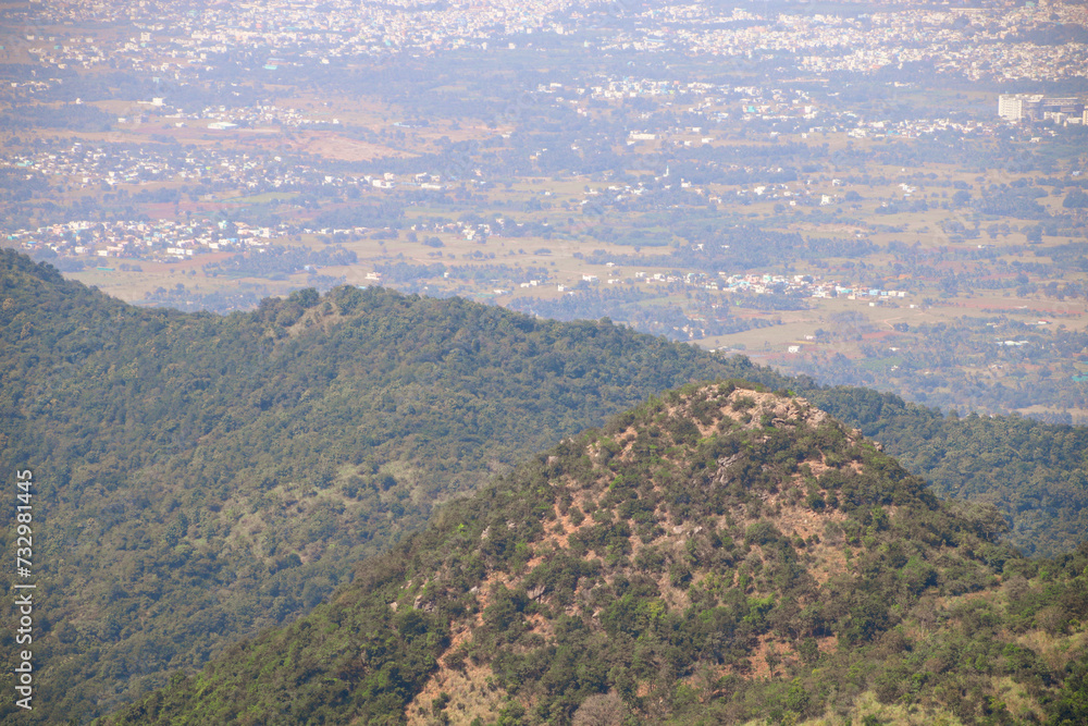 view from the mountains and Dindigul city in India