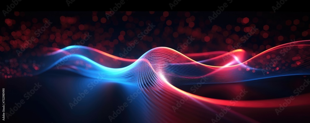 blue and red futuristic abstract technology wave water surface on dark background - obrazy, fototapety, plakaty 