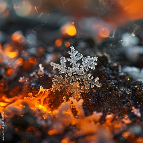 a close up of a snowflake in the snow