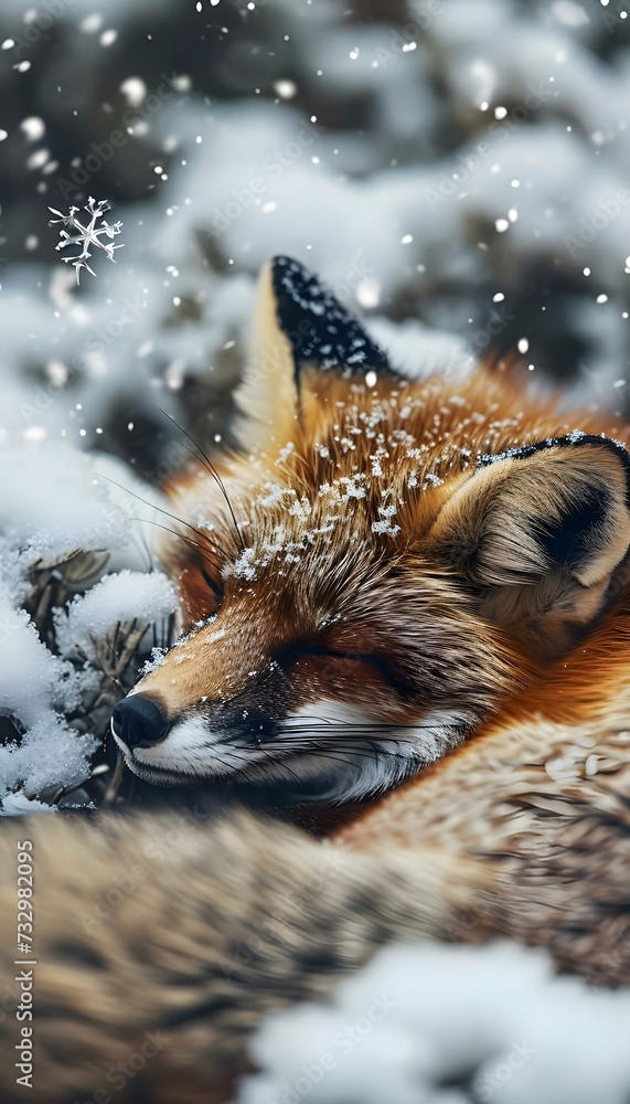 Obraz premium a red fox sleeping in the snow