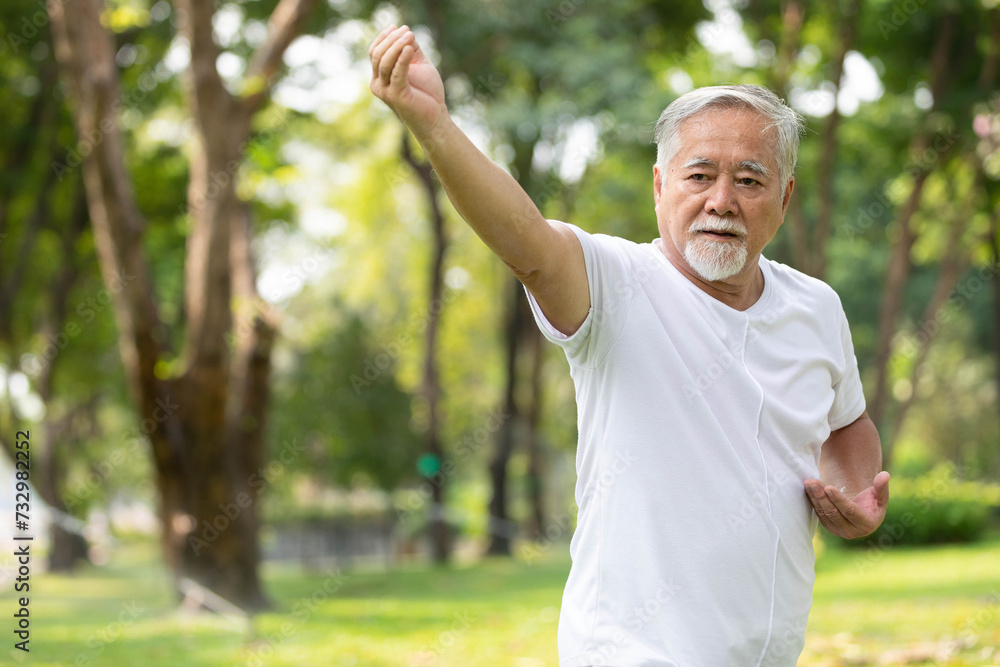 asian senior man workout and practice tai chi in the park asian senior man workout and practice tai chi in the park