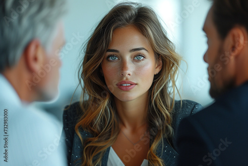 Wallpaper Mural Portrait of a smiling businesswoman with brunette hair in an office setting Torontodigital.ca