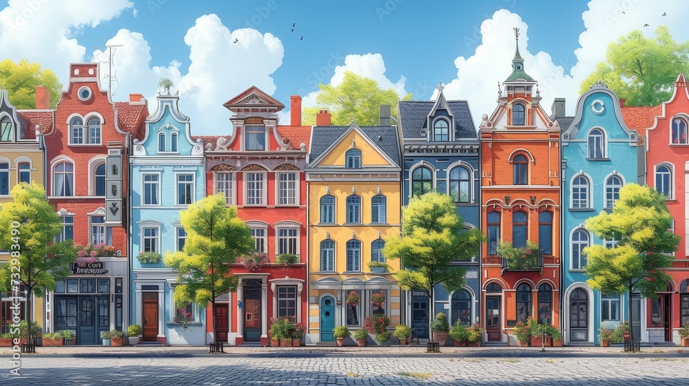 Illustration of a European old town