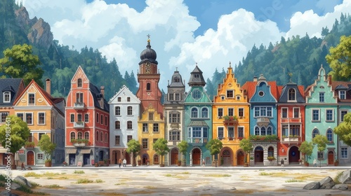 Illustration of a European old town