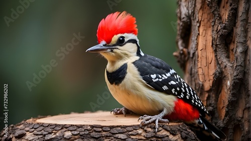 red billed hornbill Spunky woodpecker drumming out a rhythm on an old tree trunk photo
