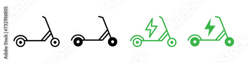 Electric Kickboard Line Icon. Scooter mobility icon in black and white color.