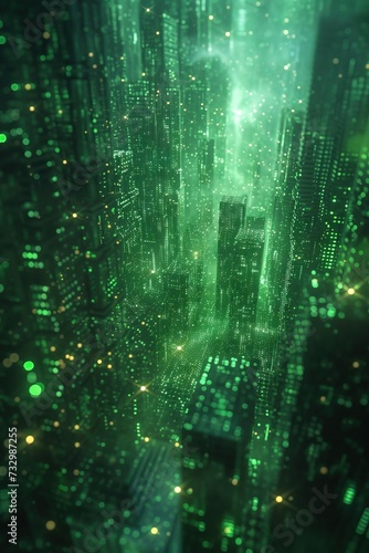 Abstract matrix like information technology background about government, public, IT with a green color palette.
